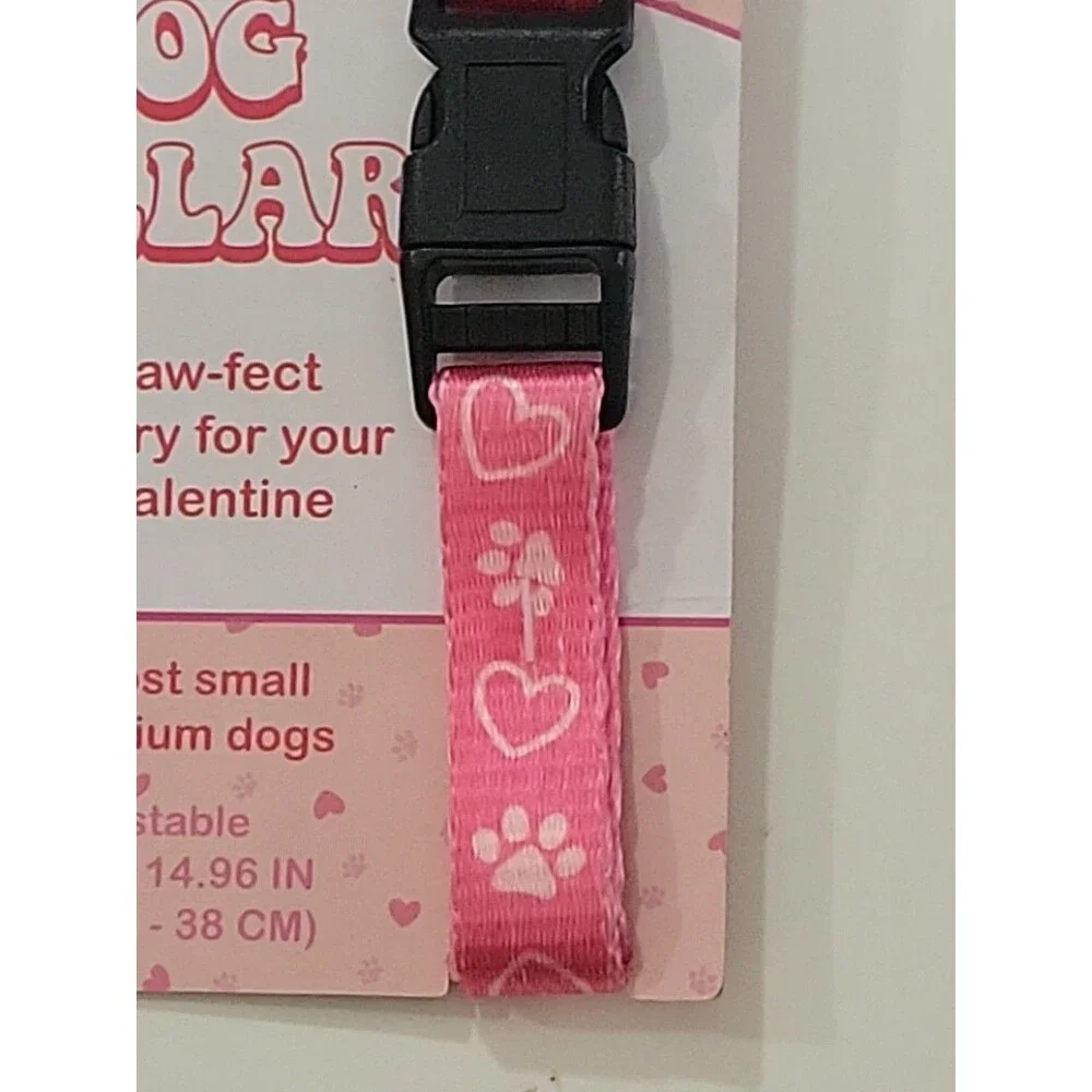 Pink Paw Prints And Hearts Valentines Dog Collar Fits Most Small To Medium‎ Dogs